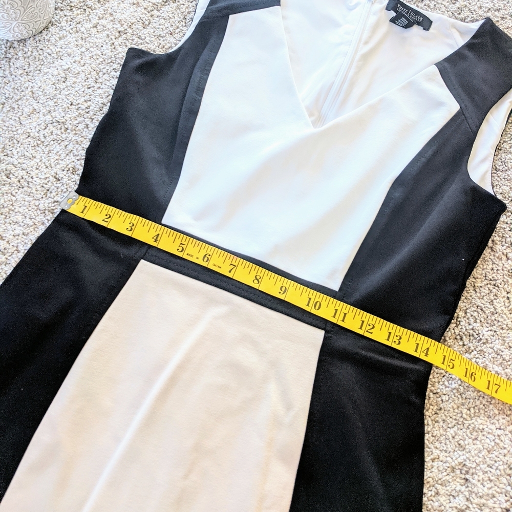 White House Black Market Black, White & Beige Colorblock Sheath Dress - Picture 6 of 8